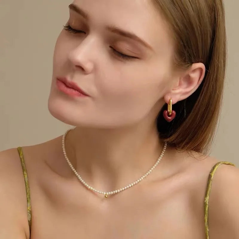 "French Retro Romantic Wine Red Heart Pendant Earrings"