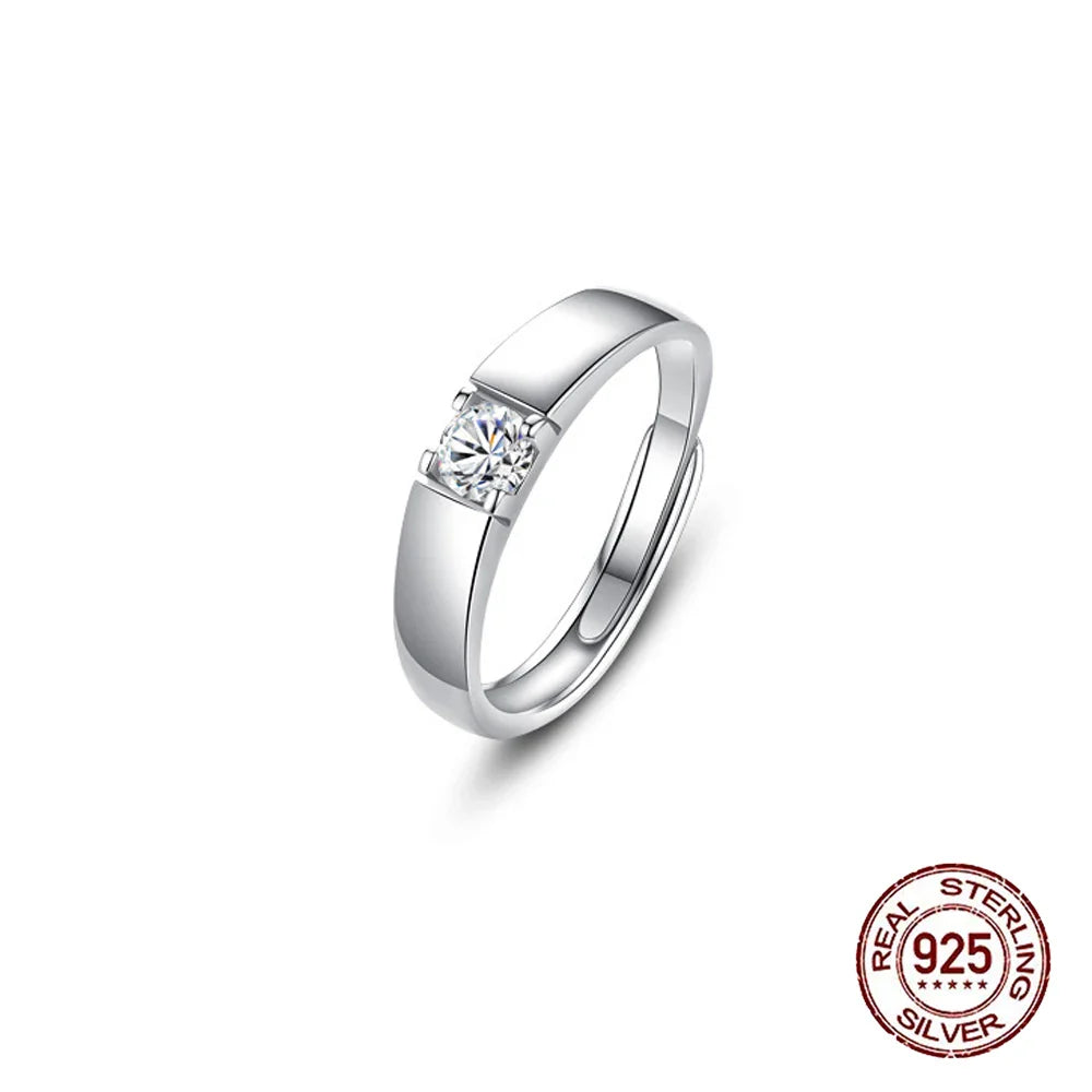 "925 Sterling Silver Adjustable Promise Ring with Cubic Zircon"