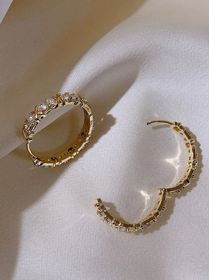 "2025 Korean Fashion Simple Zircon Metal Hoop Earrings"