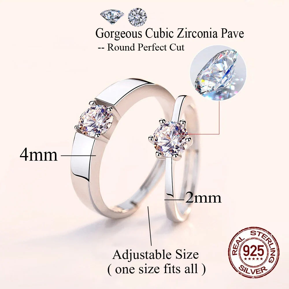 "925 Sterling Silver Adjustable Promise Ring with Cubic Zircon"