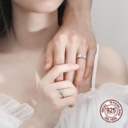 "925 Sterling Silver Adjustable Promise Ring with Cubic Zircon"