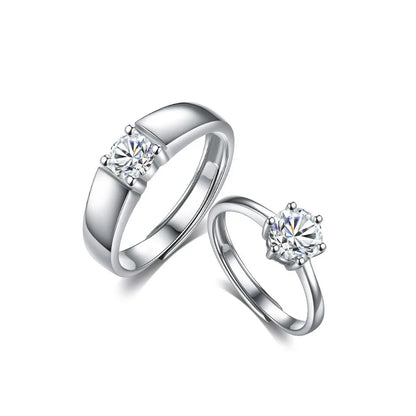 "925 Sterling Silver Adjustable Promise Ring with Cubic Zircon"