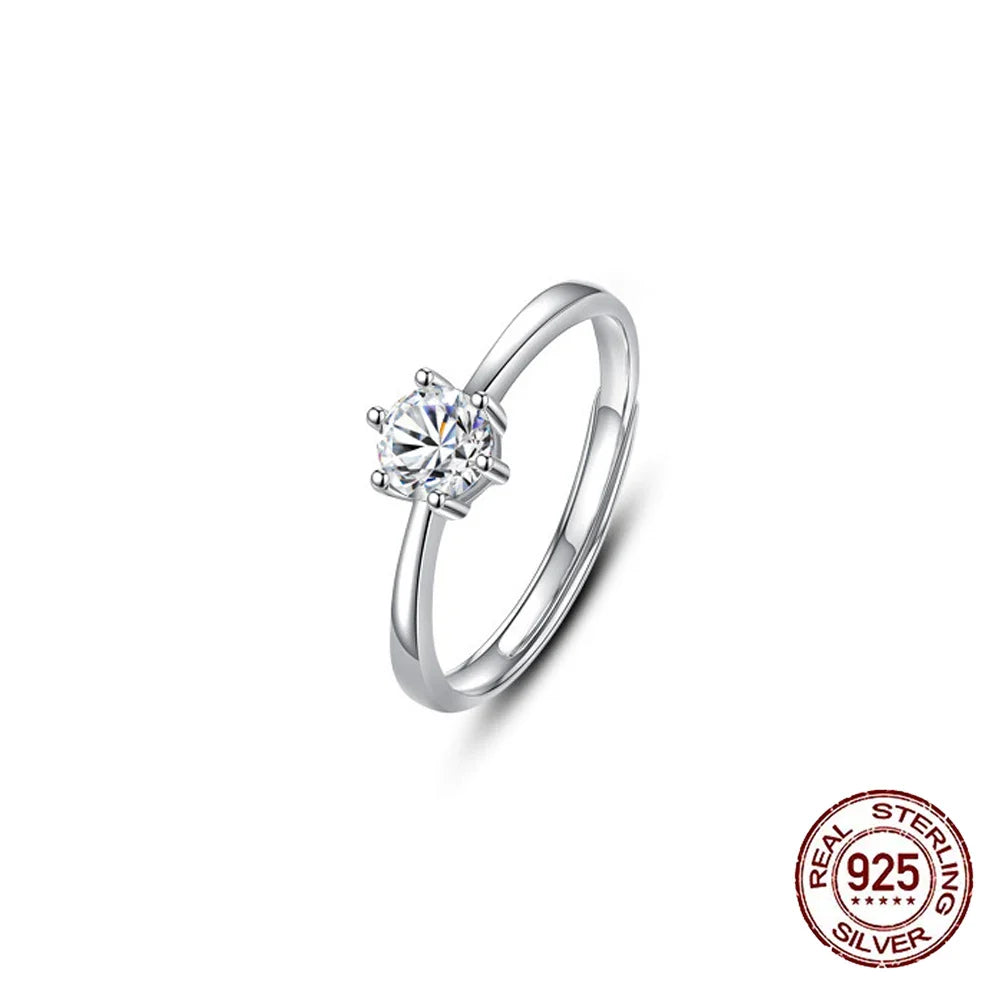 "925 Sterling Silver Adjustable Promise Ring with Cubic Zircon"