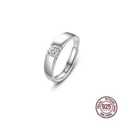 "925 Sterling Silver Adjustable Promise Ring with Cubic Zircon"