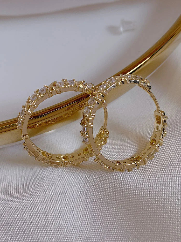 "2025 Korean Fashion Simple Zircon Metal Hoop Earrings"