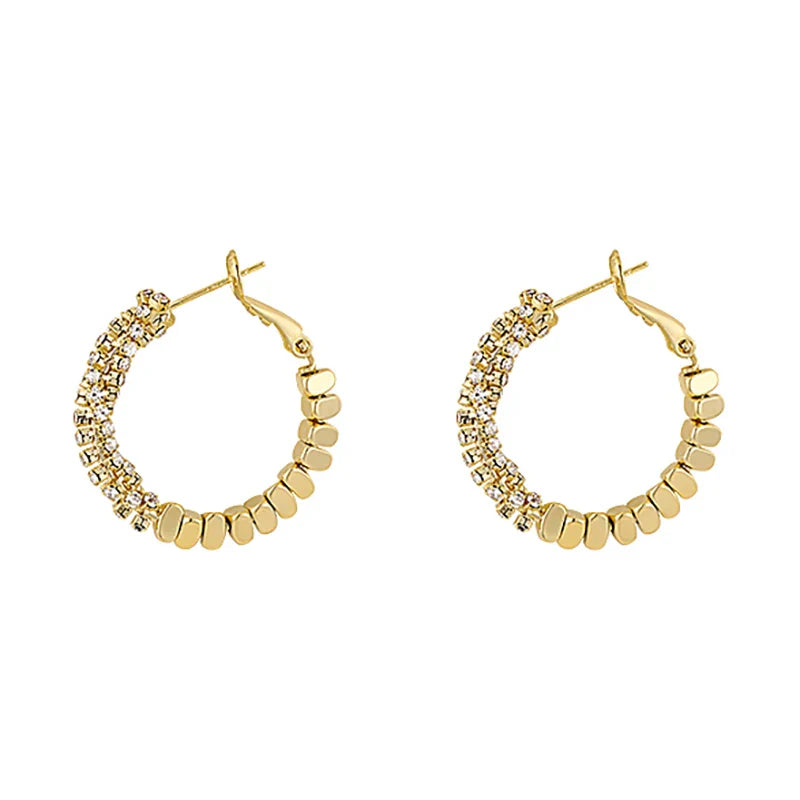 "2025 Light Luxury Metal Bean Splice Zircon Inlaid Hoop Earrings"