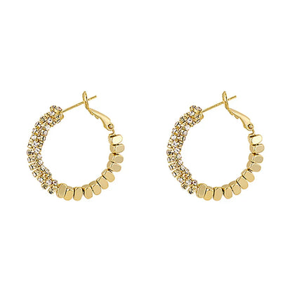 "2025 Light Luxury Metal Bean Splice Zircon Inlaid Hoop Earrings"