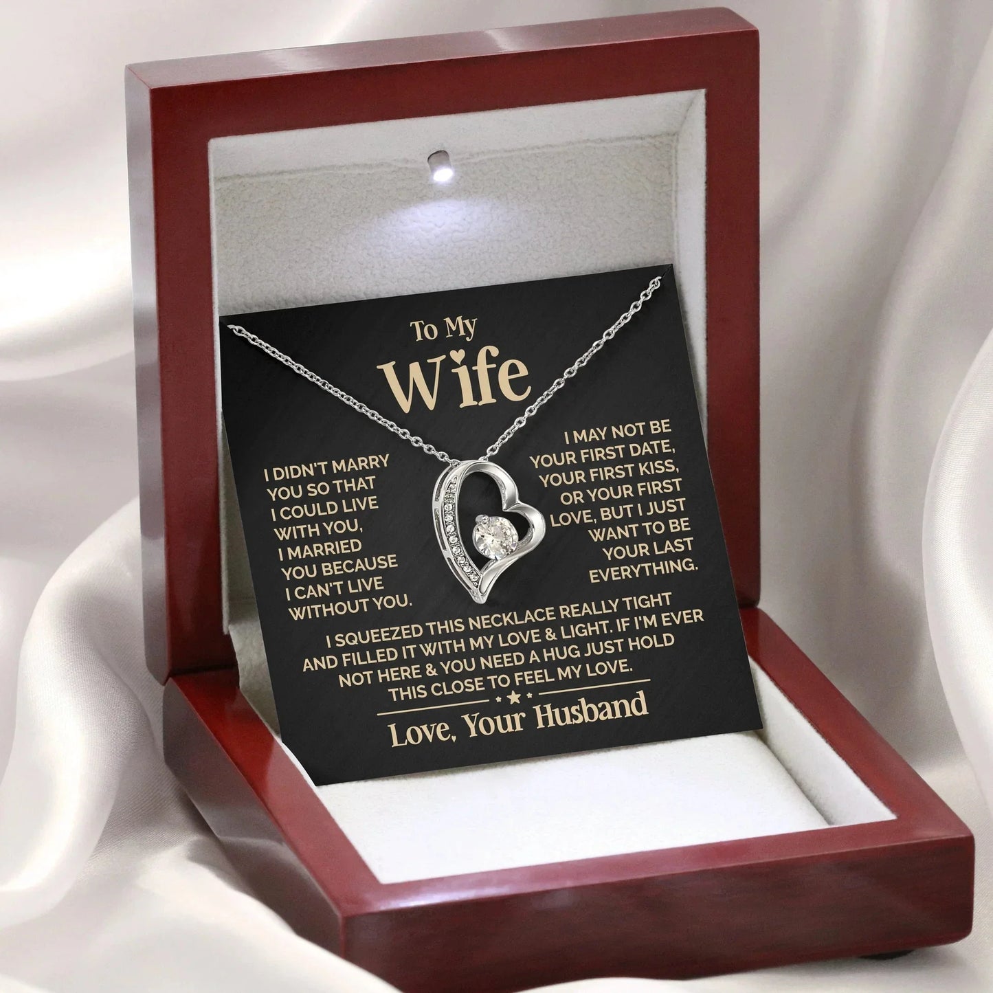 "925 Sterling Silver Heart Necklace for My Beloved Wife"