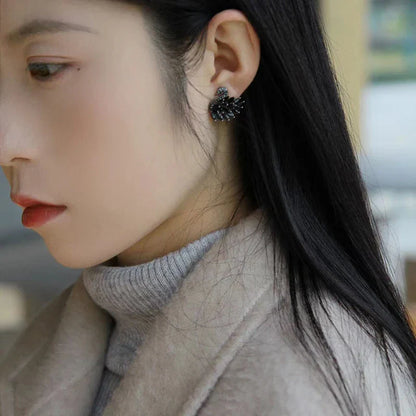 "2024 Classic Design Black Zircon Swan Shaped Earrings"