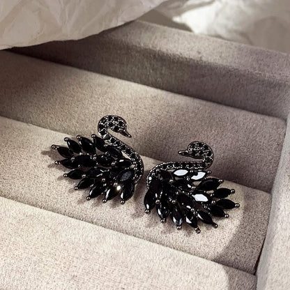 "2024 Classic Design Black Zircon Swan Shaped Earrings"