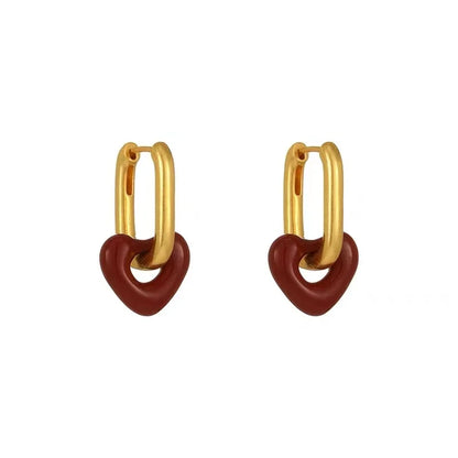 "French Retro Romantic Wine Red Heart Pendant Earrings"