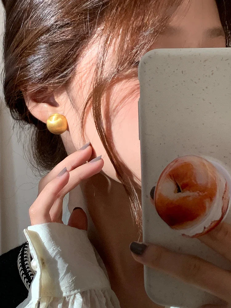 "2025 Luxurious Simple Brushed Frosted Metal Semicircle Earrings"