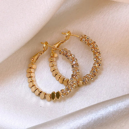 "2025 Light Luxury Metal Bean Splice Zircon Inlaid Hoop Earrings"