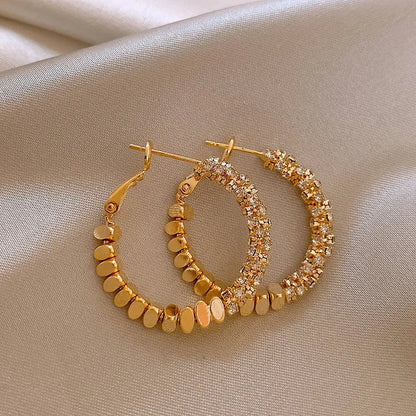 "2025 Light Luxury Metal Bean Splice Zircon Inlaid Hoop Earrings"