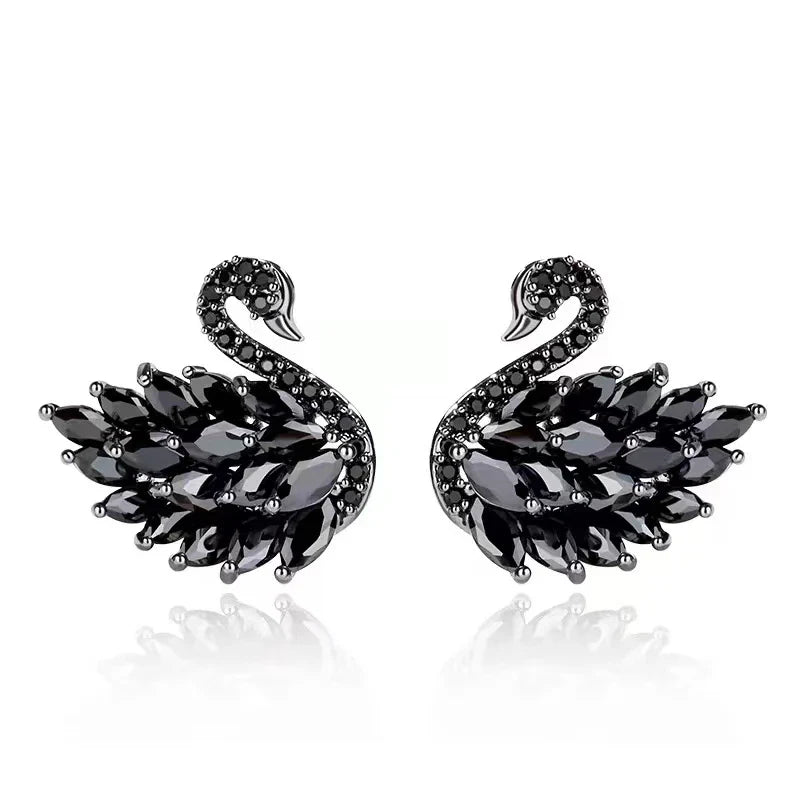 "2024 Classic Design Black Zircon Swan Shaped Earrings"