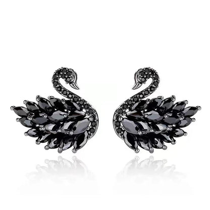 "2024 Classic Design Black Zircon Swan Shaped Earrings"