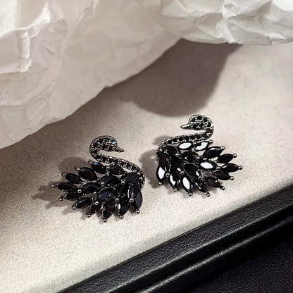 "2024 Classic Design Black Zircon Swan Shaped Earrings"
