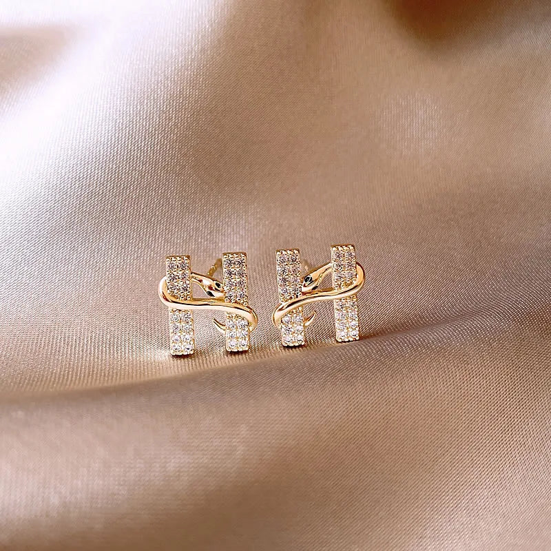 "Design Sense Gold Color Snake Wrapped Letters Stud Earrings"