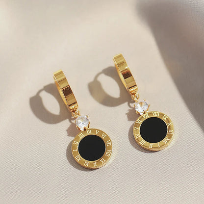 "2025 Classic Stainless Steel Roman Digital Round Pendant Earrings"