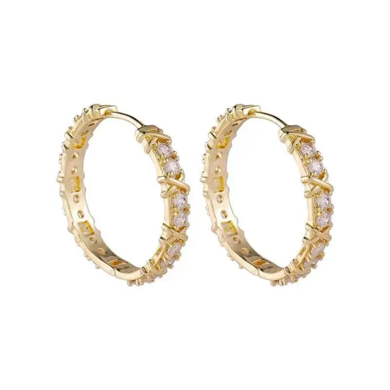 "2025 Korean Fashion Simple Zircon Metal Hoop Earrings"