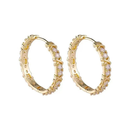 "2025 Korean Fashion Simple Zircon Metal Hoop Earrings"