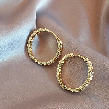 "2025 Korean Fashion Simple Zircon Metal Hoop Earrings"