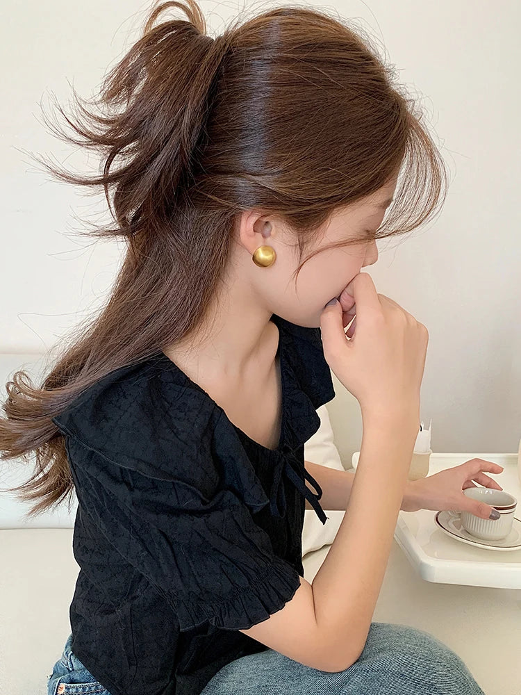 "2025 Luxurious Simple Brushed Frosted Metal Semicircle Earrings"