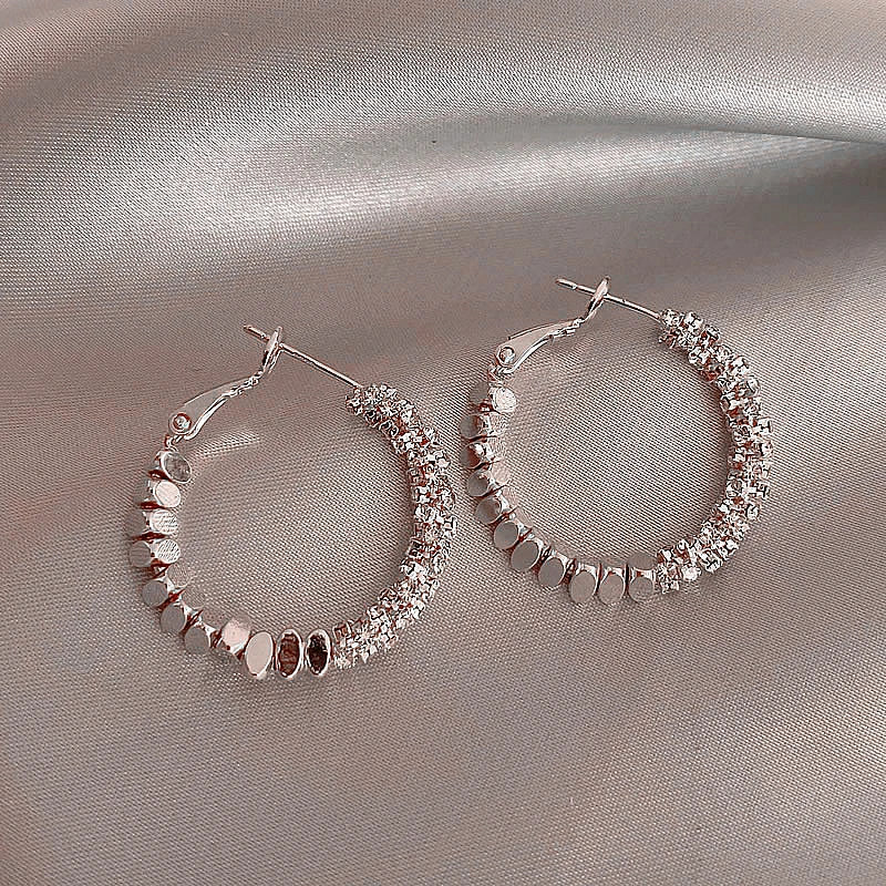 "2025 Light Luxury Metal Bean Splice Zircon Inlaid Hoop Earrings"
