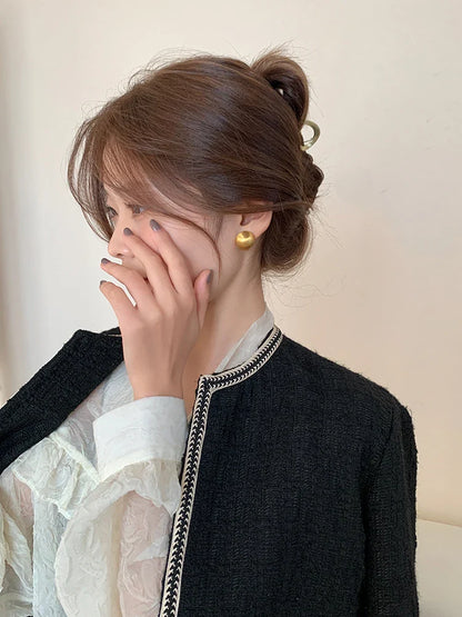 "2025 Luxurious Simple Brushed Frosted Metal Semicircle Earrings"